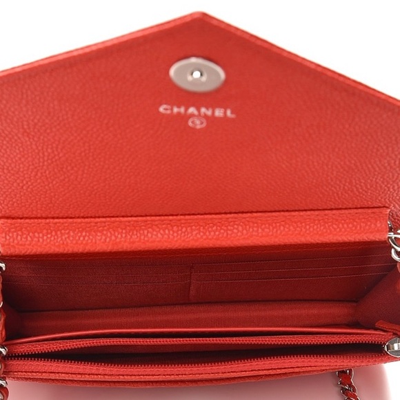 Chanel O-Mini Red Caviar Chevron Quilted WOC NEW!! - Picture 4 of 8
